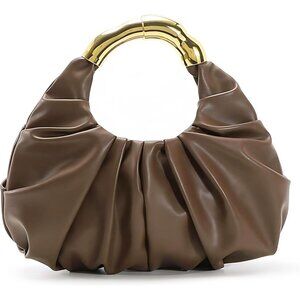 Women's Coffee Polyurethane Buckle Stylish Designer Party Wedding Clutch
